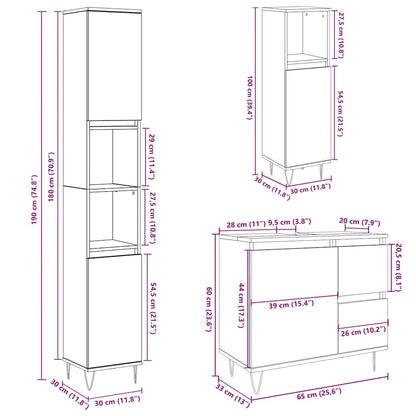 3 Piece Bathroom Furniture Set Concrete Grey Engineered Wood