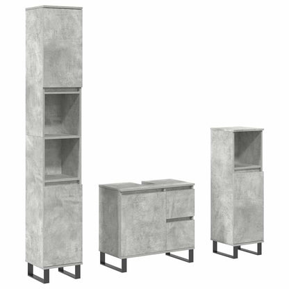 3 Piece Bathroom Furniture Set Concrete Grey Engineered Wood