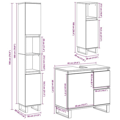 3 Piece Bathroom Furniture Set Concrete Grey Engineered Wood