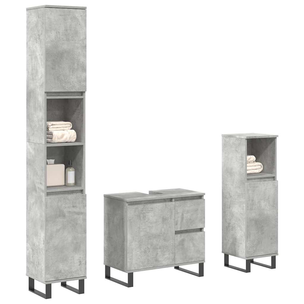 3 Piece Bathroom Furniture Set Concrete Grey Engineered Wood