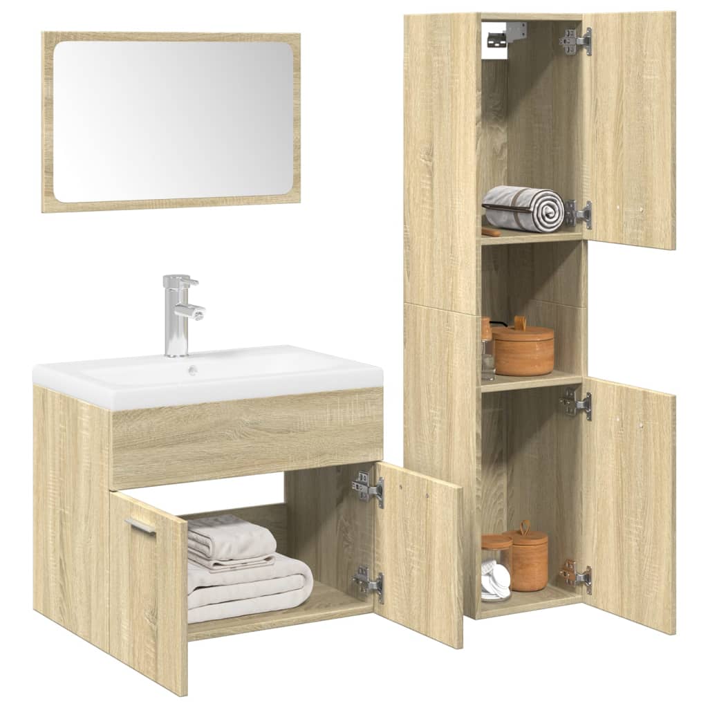 3 Piece Bathroom Furniture Set Sonoma Oak Engineered Wood