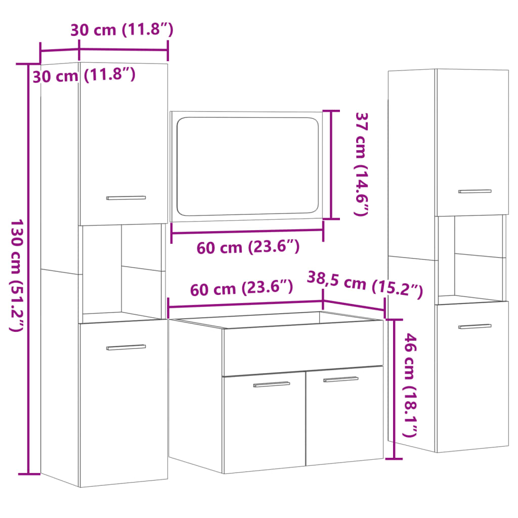 4 Piece Bathroom Furniture Set Sonoma Oak Engineered Wood