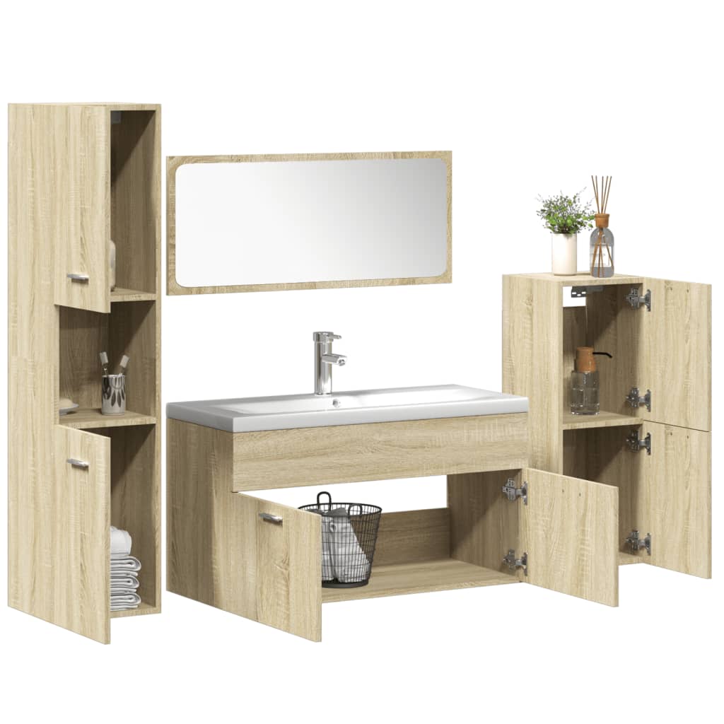 5 Piece Bathroom Furniture Set Sonoma Oak Engineered Wood