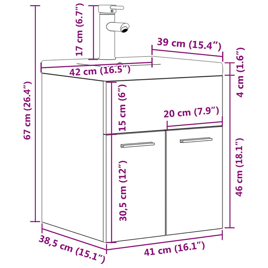 Bathroom Sink Cabinet with Built-in Basin and Faucet Sonoma Oak
