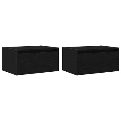 Wall-mounted Bedside Cabinets with LED Lights 2 pcs Black Oak