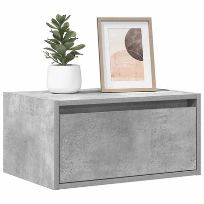 Wall-mounted Bedside Cabinet | Concrete grey | Engineered wood | Medium