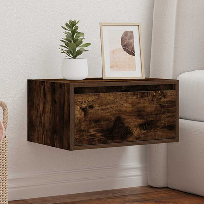 Wall-mounted Bedside Cabinet with LED Lights Smoked Oak