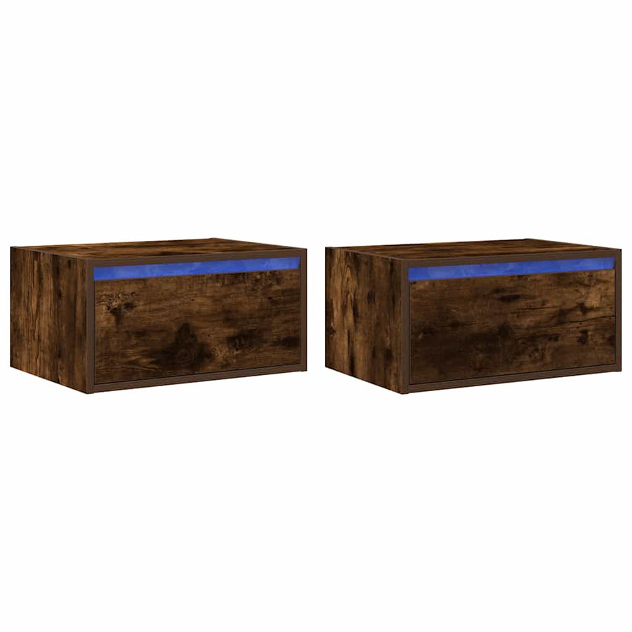 Wall-mounted Bedside Cabinets with LED Lights 2 pcs Smoked Oak