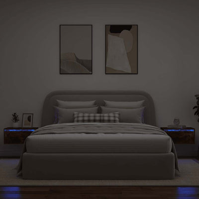 Wall-mounted Bedside Cabinets with LED Lights 2 pcs Smoked Oak