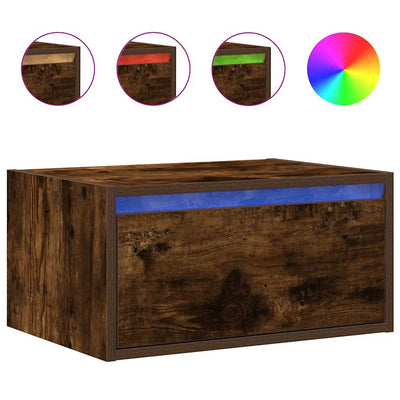 Wall-mounted Bedside Cabinets with LED Lights 2 pcs Smoked Oak