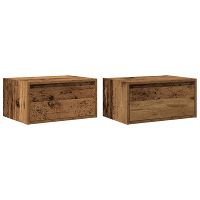 Wall-mounted Bedside Cabinets with LED Lights 2 pcs Old Wood