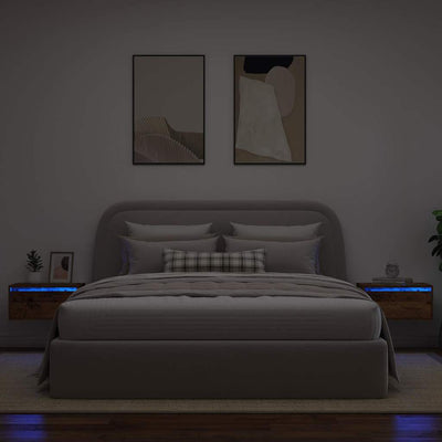 Wall-mounted Bedside Cabinets with LED Lights 2 pcs Old Wood