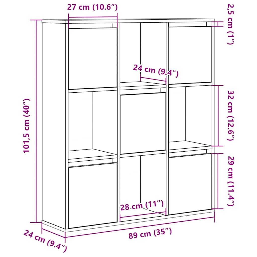 Bookcase Grey Sonoma 89x24x101.5 cm Engineered Wood