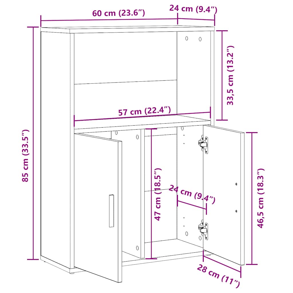 Bookcase Grey Sonoma 60x24x85 cm Engineered Wood