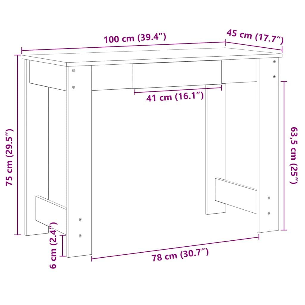 Desk Black 100x45x75 cm Engineered Wood