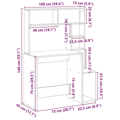 Desk with Shelves White 100x45x140 cm Engineered Wood