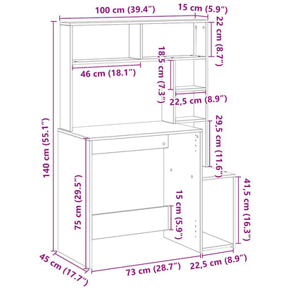 Desk with Shelves Sonoma Oak 100x45x140 cm Engineered Wood