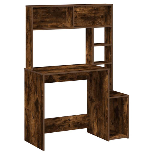 Desk with Shelves Smoked Oak 100x45x140 cm Engineered Wood