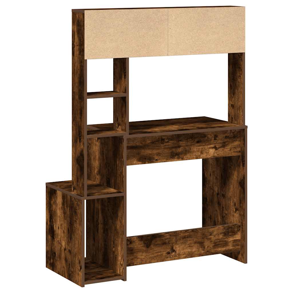 Desk with Shelves Smoked Oak 100x45x140 cm Engineered Wood