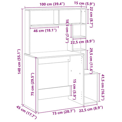 Desk with Shelves Smoked Oak 100x45x140 cm Engineered Wood