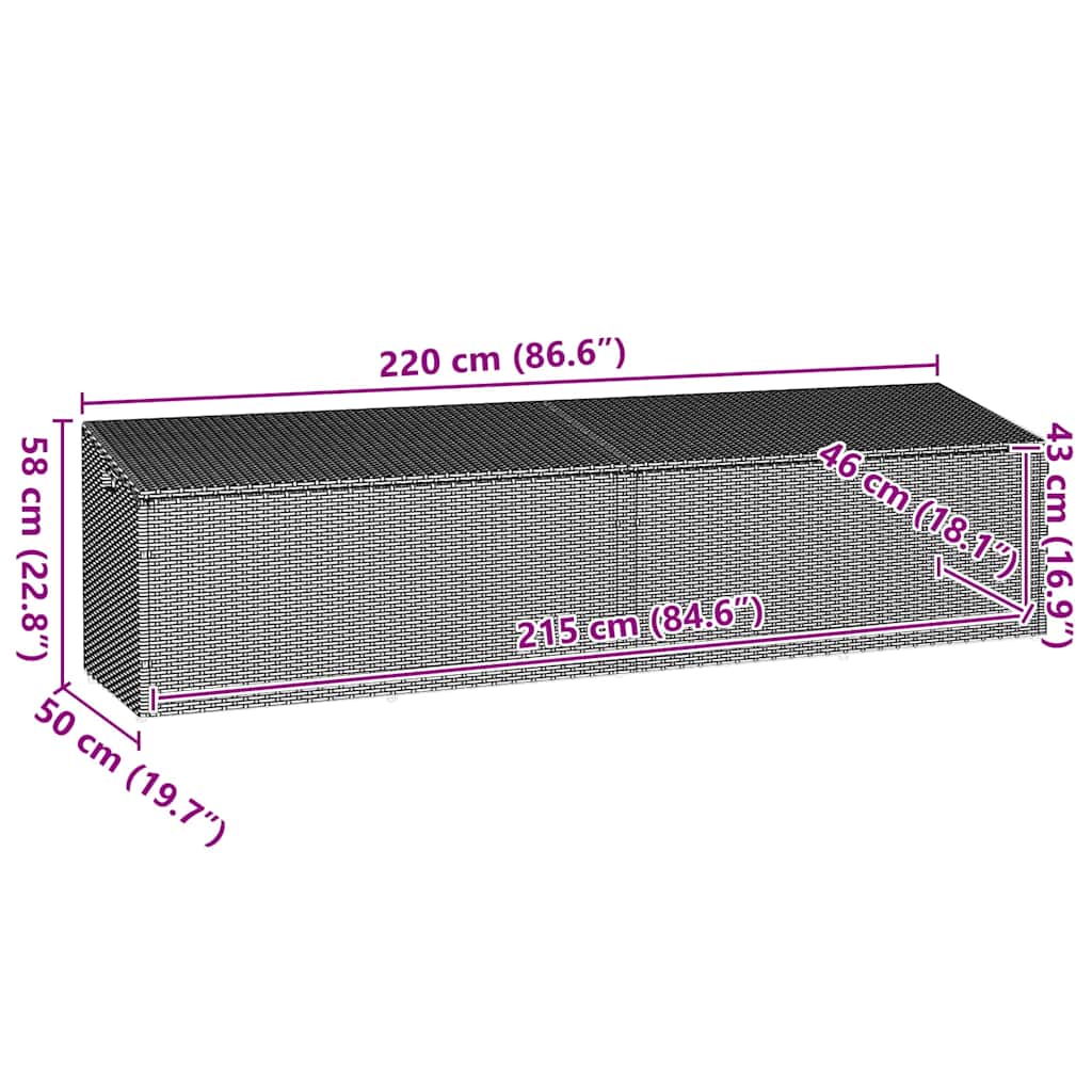 Garden Storage Box Brown 220x50x58 cm Poly Rattan