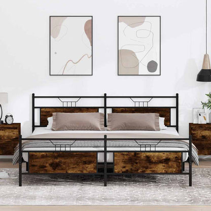 Metal Bed Frame without Mattress Smoked Oak 200x200 cm