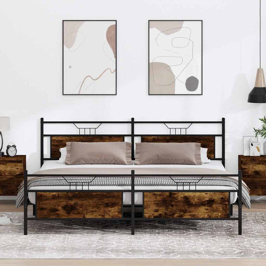 Metal Bed Frame without Mattress Smoked Oak 200x200 cm