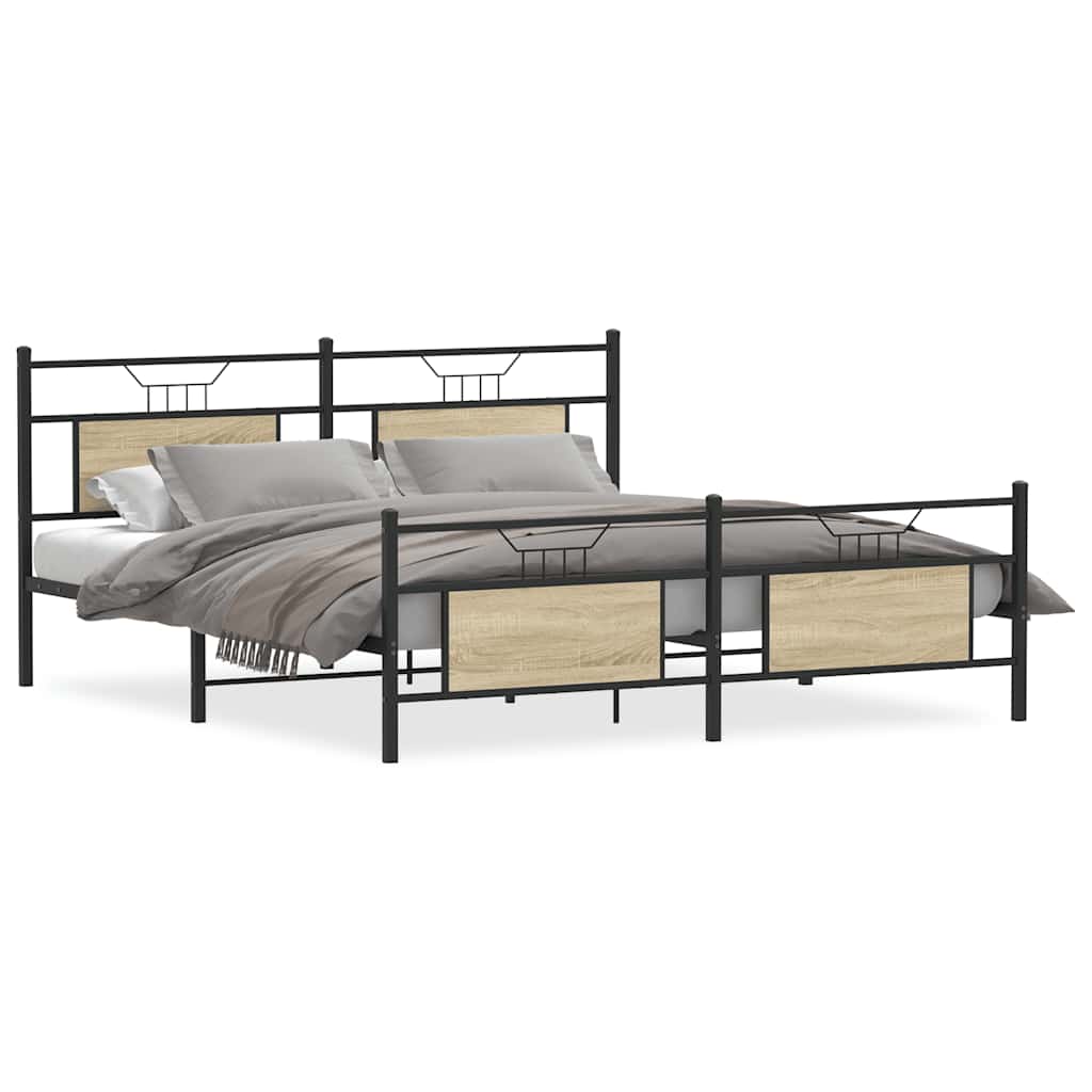 Metal Bed Frame without Mattress Sonoma Oak 180x200 cm Super King