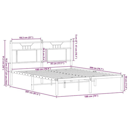 Metal Bed Frame without Mattress Sonoma Oak 180x200 cm Super King