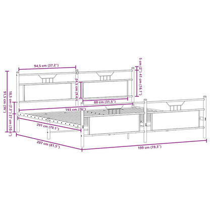 Metal Bed Frame without Mattress Sonoma Oak 193x201 cm