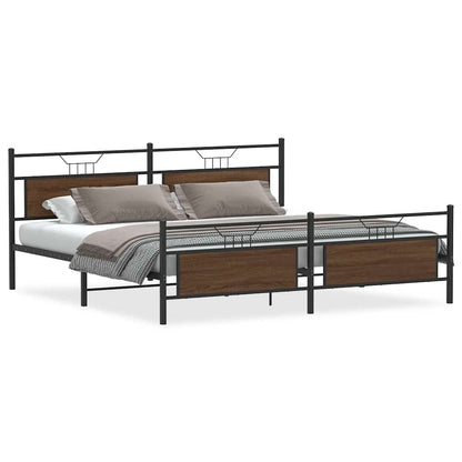 Metal Bed Frame without Mattress Brown Oak 193x201 cm