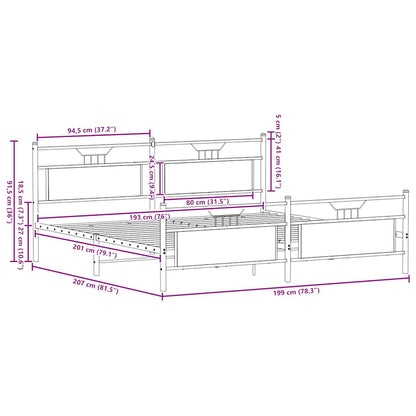 Metal Bed Frame without Mattress Brown Oak 193x201 cm