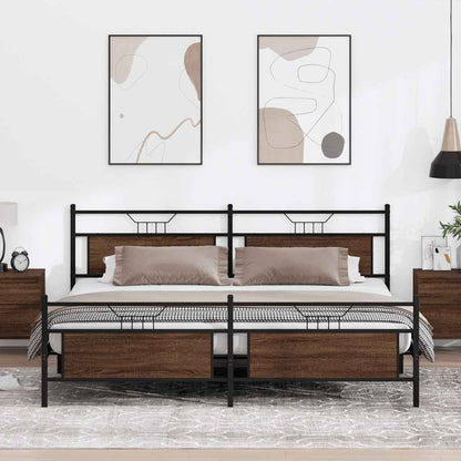 Metal Bed Frame without Mattress Brown Oak 193x201 cm