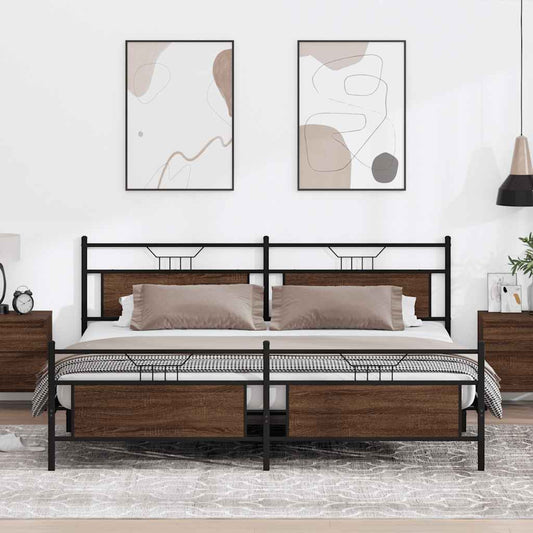Metal Bed Frame without Mattress Brown Oak 193x201 cm