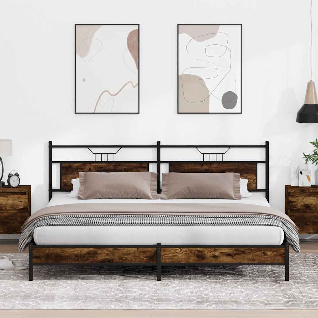 Metal Bed Frame without Mattress Smoked Oak 193x201 cm