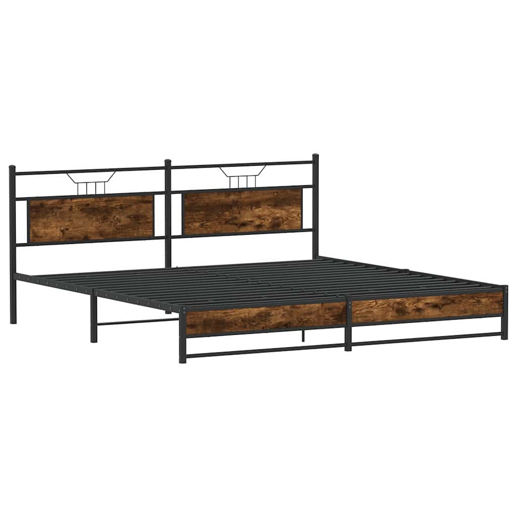 Metal Bed Frame without Mattress Smoked Oak 193x201 cm