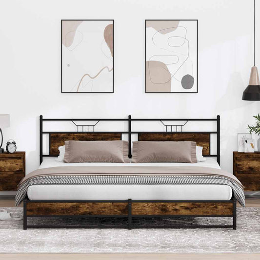 Metal Bed Frame without Mattress Smoked Oak 193x201 cm