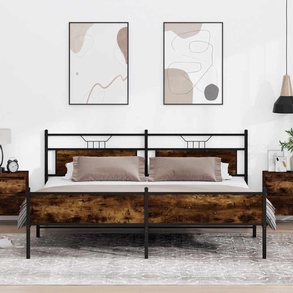 Metal Bed Frame without Mattress Smoked Oak 193x201 cm