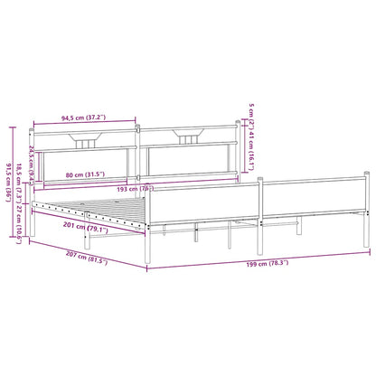 Metal Bed Frame without Mattress Smoked Oak 193x201 cm