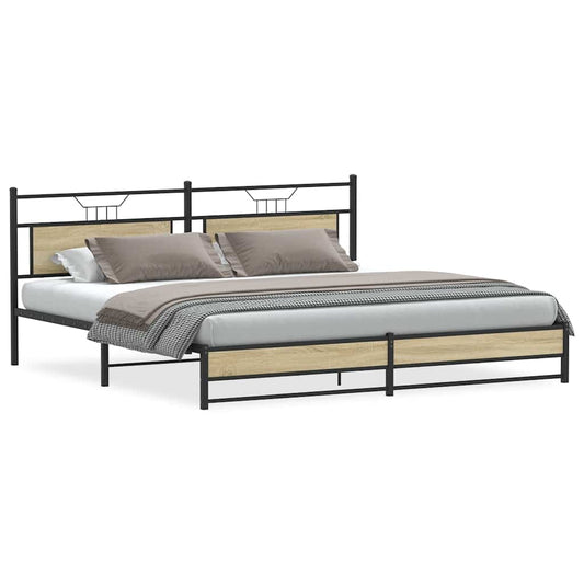 Metal Bed Frame without Mattress Sonoma Oak 193x201 cm