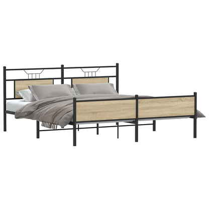 Metal Bed Frame without Mattress Sonoma Oak 160x200 cm