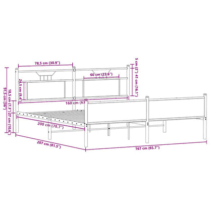 Metal Bed Frame without Mattress Sonoma Oak 160x200 cm