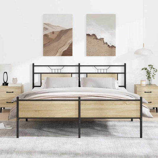 Metal Bed Frame without Mattress Sonoma Oak 160x200 cm
