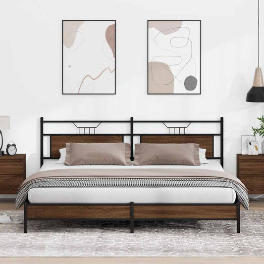 Metal Bed Frame without Mattress Brown Oak 193x201 cm