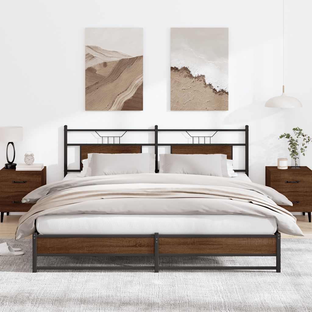 Metal Bed Frame without Mattress Brown Oak 183x213 cm