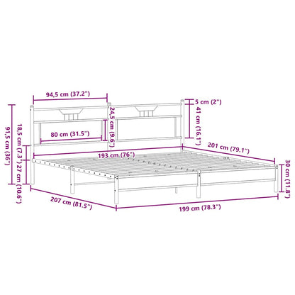 Metal Bed Frame without Mattress Brown Oak 193x201 cm