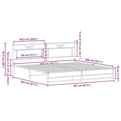 Metal Bed Frame without Mattress Brown Oak 200x200 cm