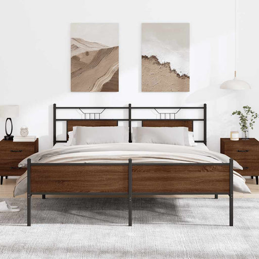 Metal Bed Frame without Mattress Brown Oak 160x200 cm