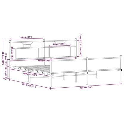 Metal Bed Frame without Mattress Brown Oak 180x200 cm Super King