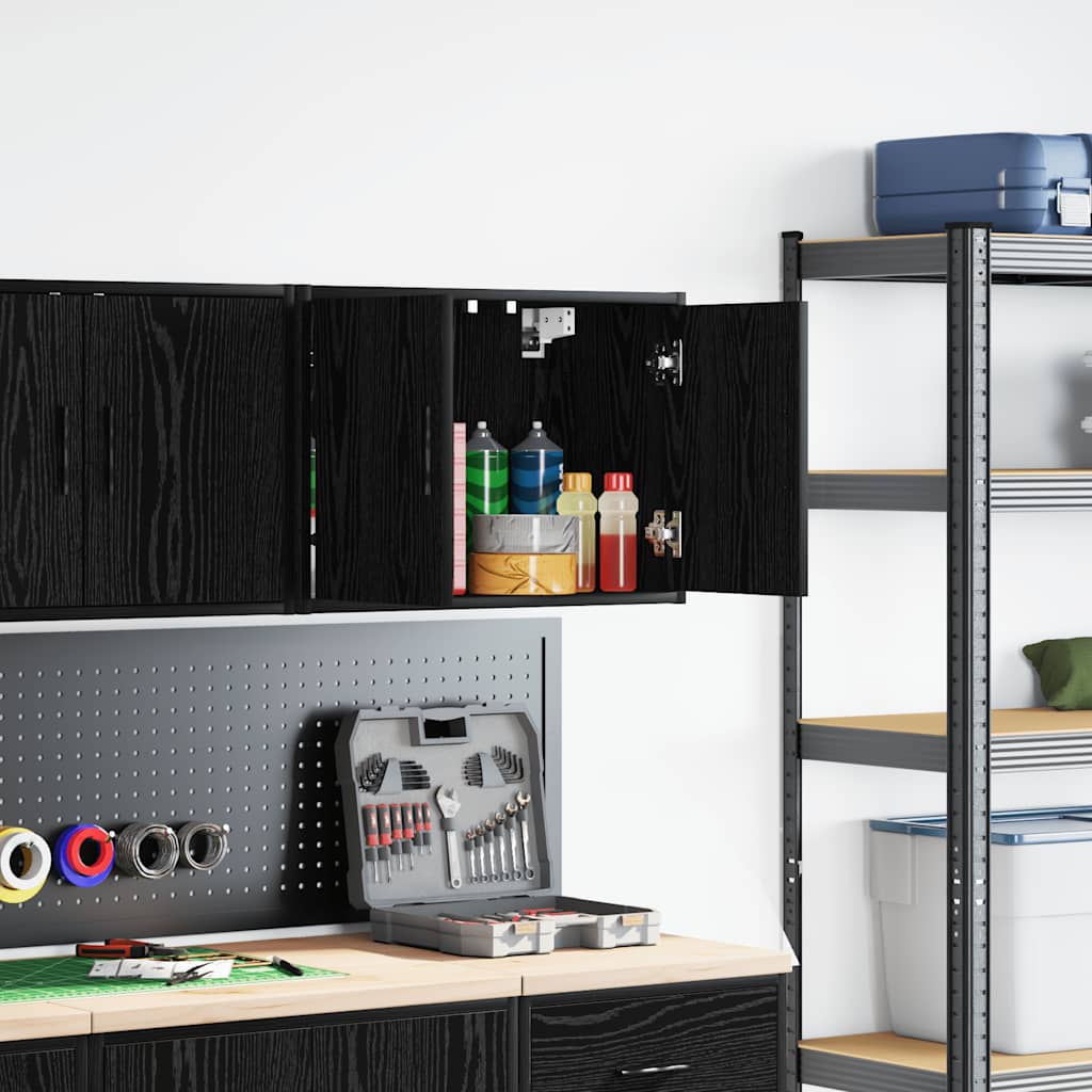 Garage Wall Cabinet Black Engineered Wood